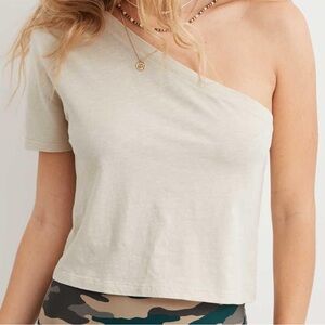 American Eagle Outfitters Cream Asymmetrical Crop Top